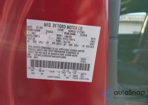 2010 Ford Escape Xlt z USA, uszkodzony, nr VIN 1FMCU9DG7AKA01290